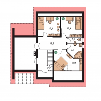 Zrkadlový obraz | Pôdorys poschodia - COMFORT 146